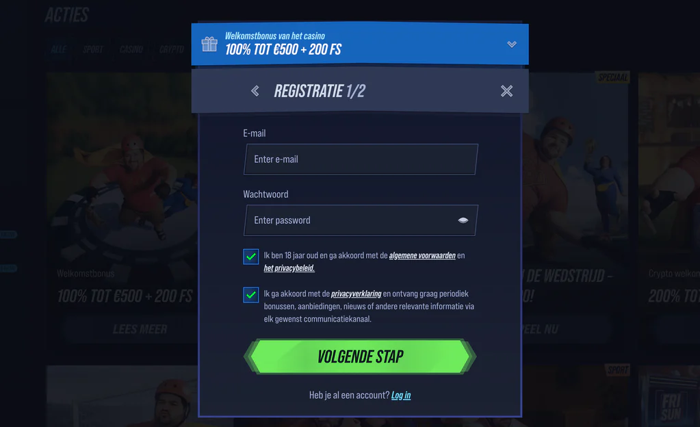 Account registreren en inloggen bij Vegashero Casino